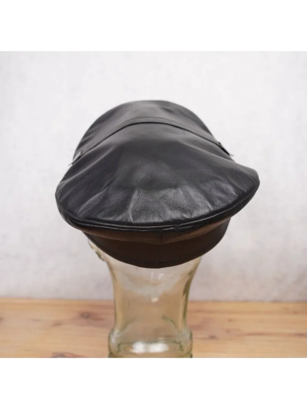 Vintage Genuine Leather Black Army Muir Biker Peakerd Police Cap Hat Union Made